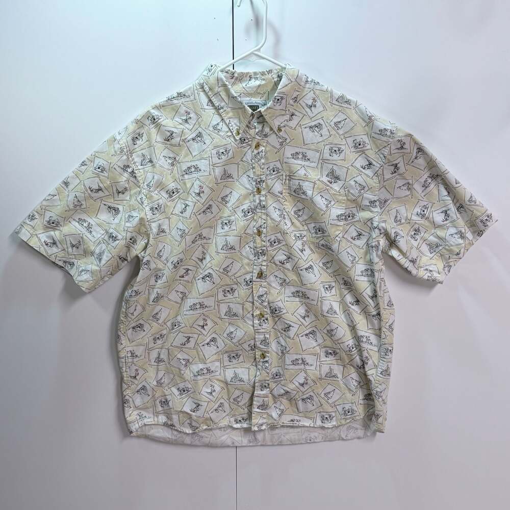 Michael Austin Rugged Wear Nautical Print Short Sleeve Button Up Shirt XL
